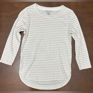 Tommy Bahama White and Gray Striped Long Sleeve Tee